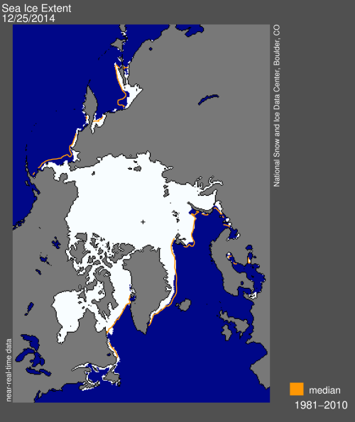 Sea ice extent 2014 Dec 25 NSIDC