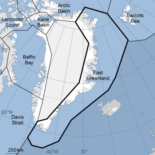 Figure 1. Boundaries of East Greenland polar bear subpopulation, as defined by the IUCN Polar Bear Specialist Group. 