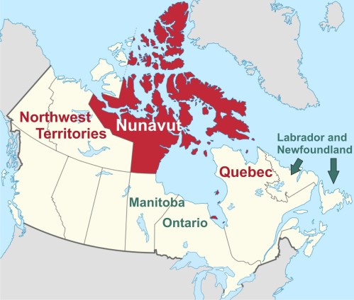  Figure 9. Regions in Canada where most research permits are no longer issued for mark-recapture work on polar bears: Northwest Territories, Nunavut, Quebec. Mark-recapture methods are still permitted in Manitoba and Ontario (home to Western and Southern Hudson Bay bears) and Labrador/Newfoundland. Details here. 