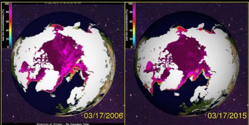 Sea ice March 17 2006 vs 2015 Cryosphere Today