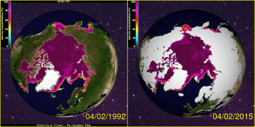 Sea ice concentration 1992 and 2015 at April 2_CryosphereToday_see HB
