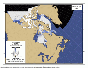 Figure 2. Sea ice concentration for Canada at 25 June 2015. End of spring for the Arctic is 30 June. CIS.