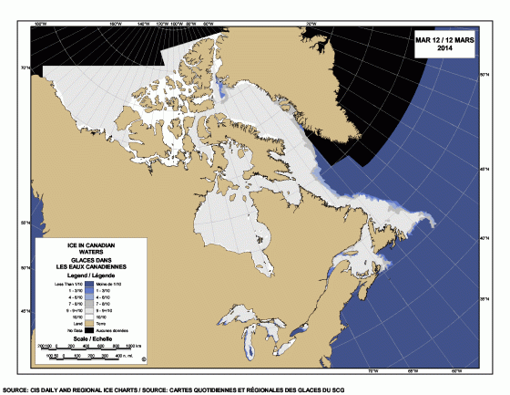 Sea ice extent Canada 2014 March 12_CIS