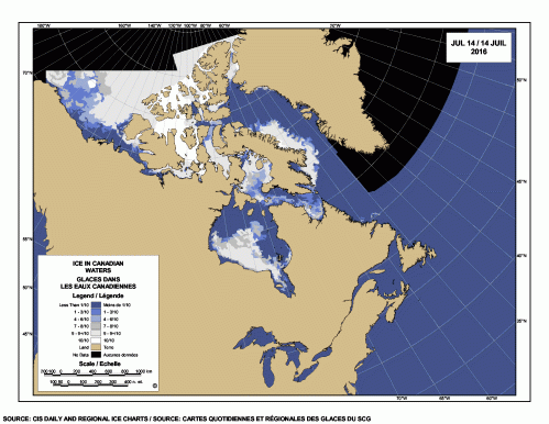 Sea ice extent Canada 2016 July 14_CIS