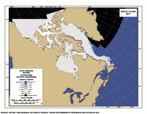 Sea ice extent Canada 2017 April 22 CIS