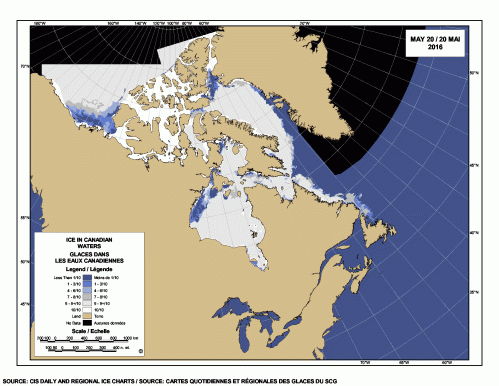 Sea ice extent Canada 2016 May 20 CIS