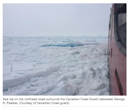 Newfoundland sea ice off CCG icebreaker Pearkes_CBC 26 May 2017