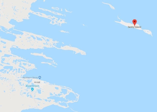 Arviat airport and Sentry Island locations_Google maps