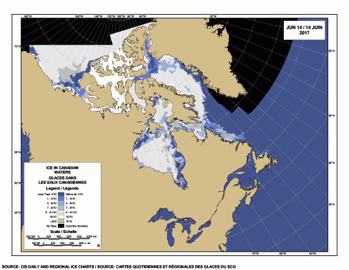Sea ice extent Canada 2017 June 14