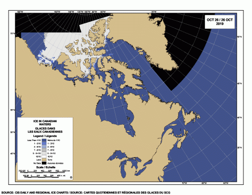 Canada sea ice extent 2019 Oct 26