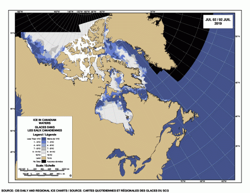 Sea ice Canada 2019 July 2