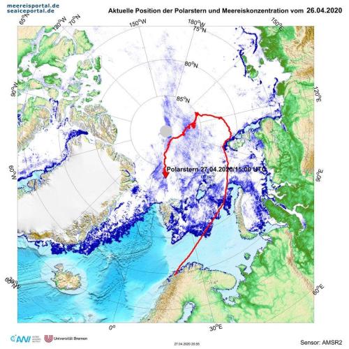 Polarstern 2020 location as of April 27 to the North of Svalbard_Graphic_courtesy of AWI