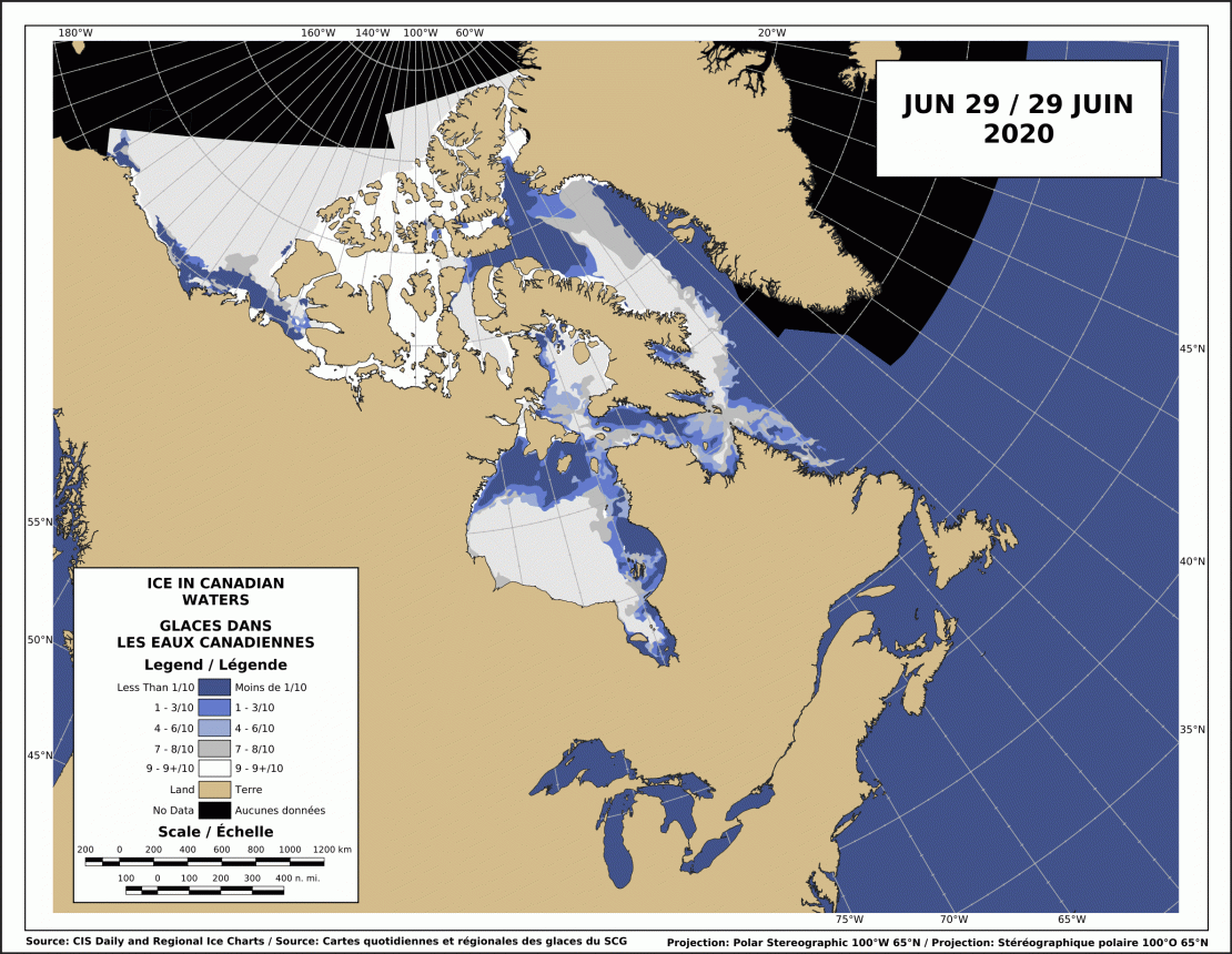 Sea ice Canada 2020 June 29