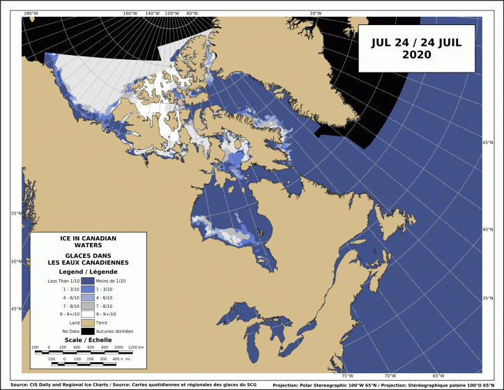 Sea ice Canada 2020 July 24