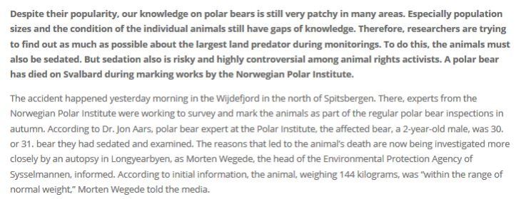 Svalbard TEXT 1 polar bear male dies during marking research_11 Sept 2020